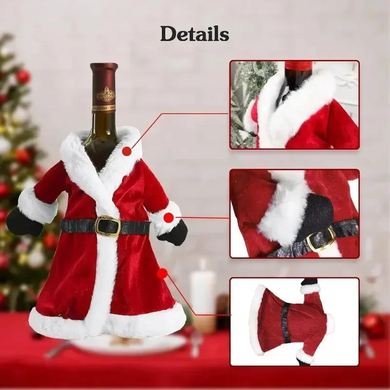 2PCS Christmas Wine Bottle Cover Velvet Dress Clothes Set Wine Bottle Ornaments Bag Xmas Party Dinner Table Decoration Gifts