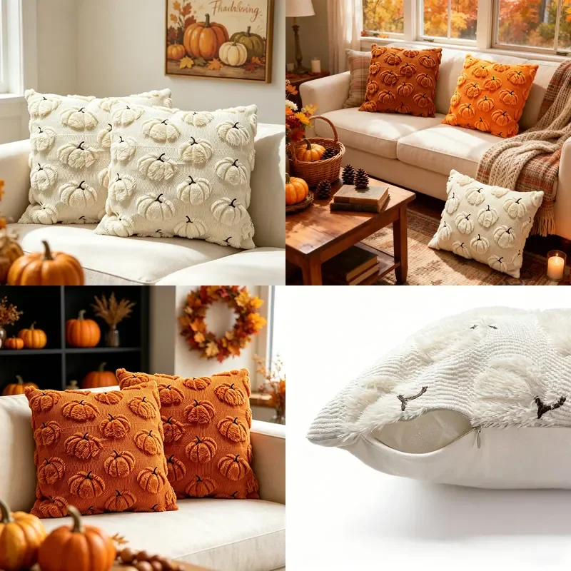 Cross-border spot Halloween pumpkin pillow cover two-color quilted sofa cushion holiday party decoration wholesale