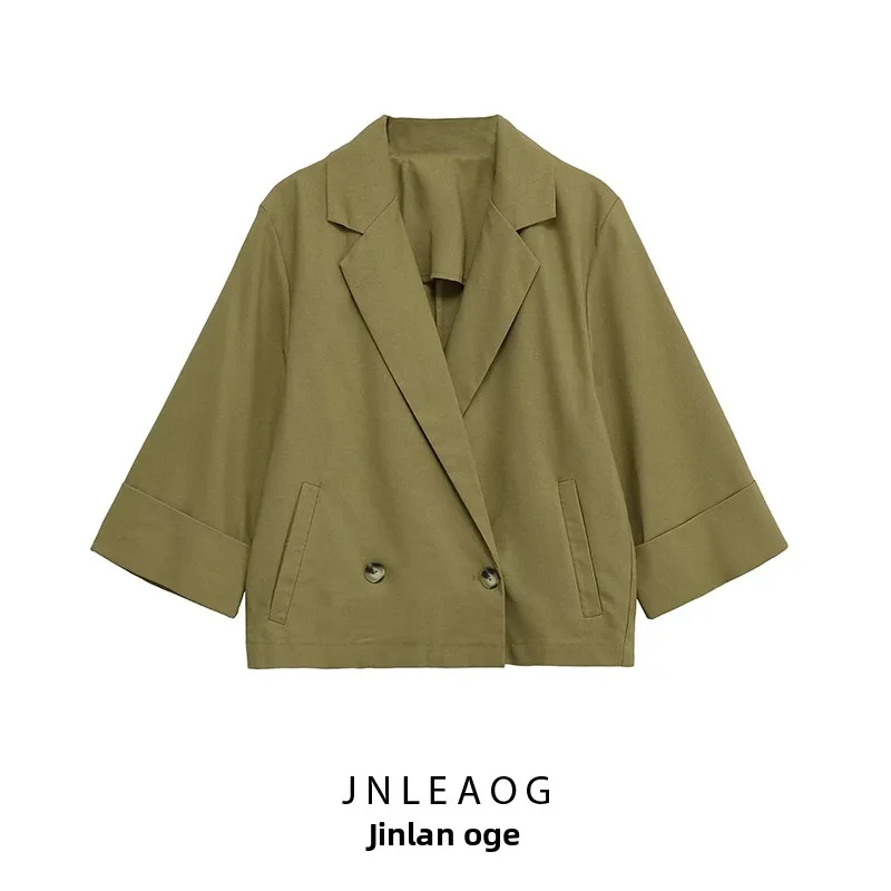

JNLEAOG, осенний новый женский модный льняной двубортный костюм Jaet, универсальный дизайн, деловой повседневный длинный све