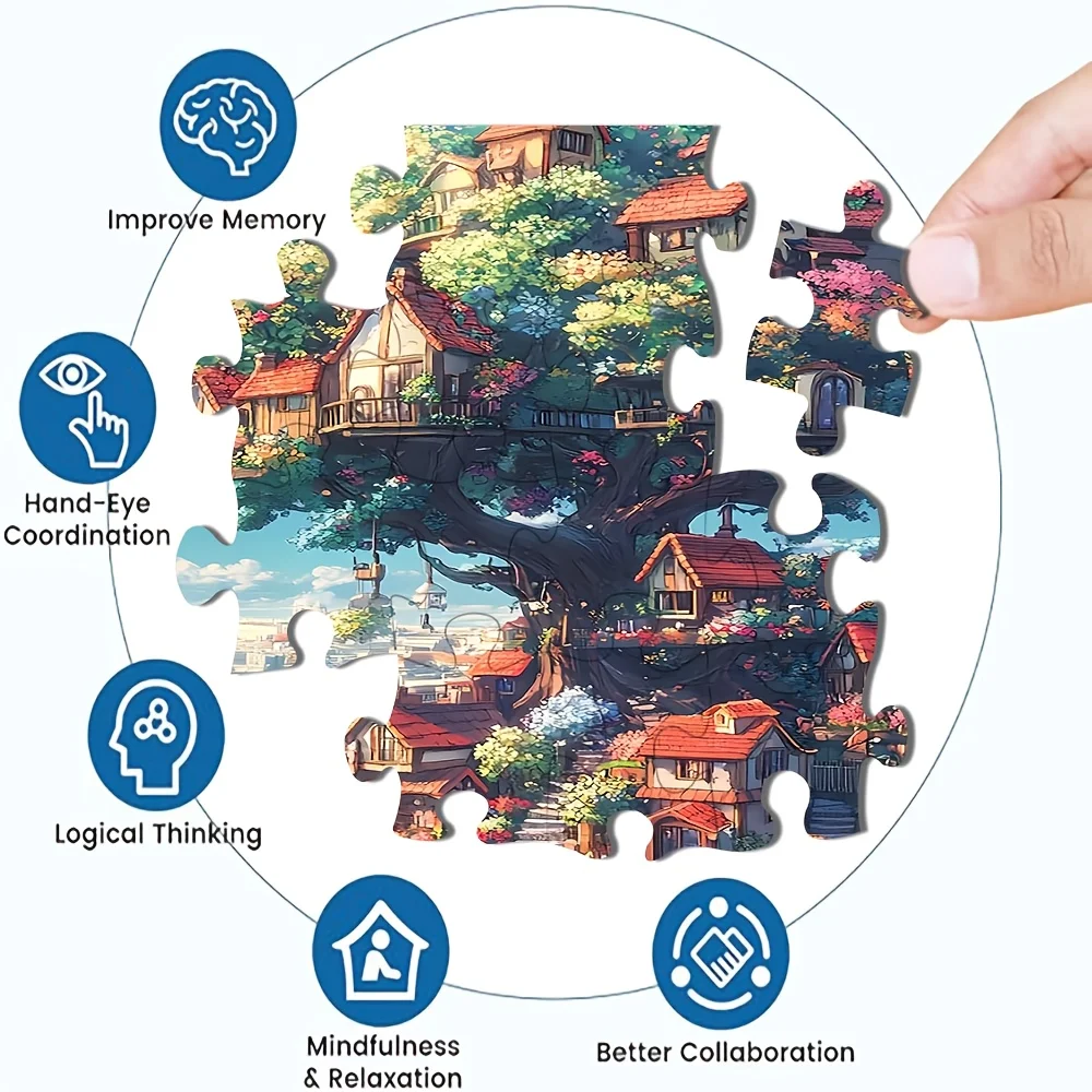 1000 قطعة من أحجية الصور المقطوعة للبالغين - مشهد قرية نابض بالحياة على نطاق واسع مع منازل مفصلة، وخضرة خضراء وزهور ملونة - تشال #5