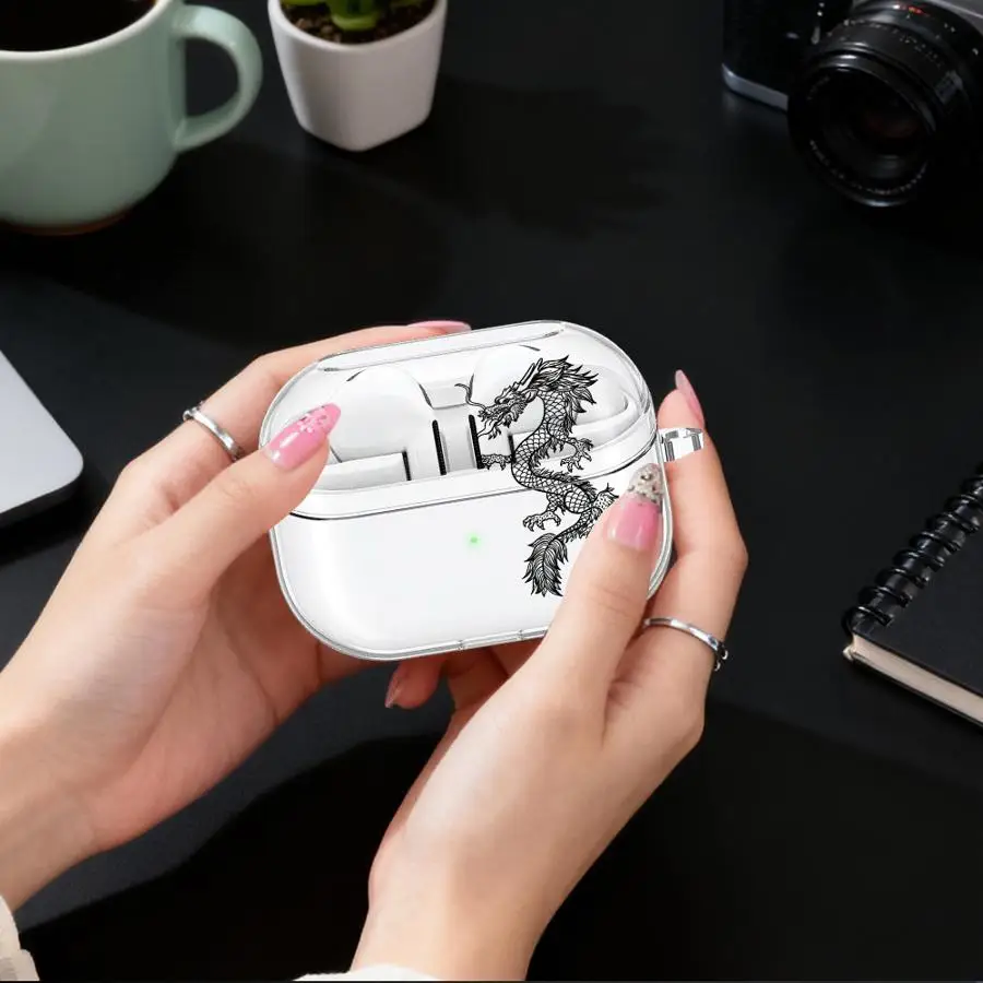 

Clear Earphone Cases Cover With Hook Case For Samsung Galaxy Buds 3Pro Live 2 3 FE 2Pro 4Pro 4 Pro Cool Dragon Pattern
