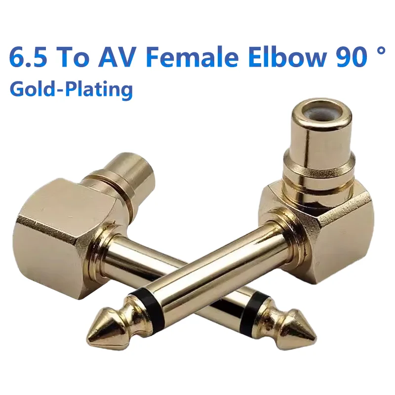 2 Pole RCA Female Jack to 1/4 Inch Mono Male Plug Right Angle Audio Adapter Gold for Converting a RCA Plug into 6.35mm