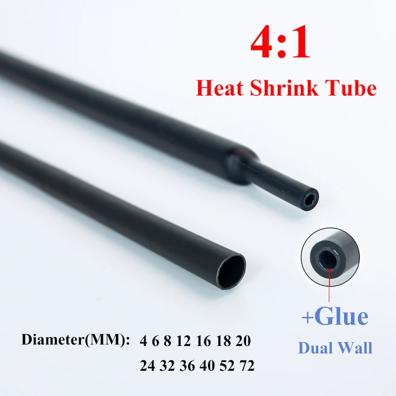 1M/lot 4:1 Thermoretractile Heat Shrink Tube With Glue Heat Shrinkable Tubing Dual Wall Tubing Diameter 4/6/8/16/24/40/52/72