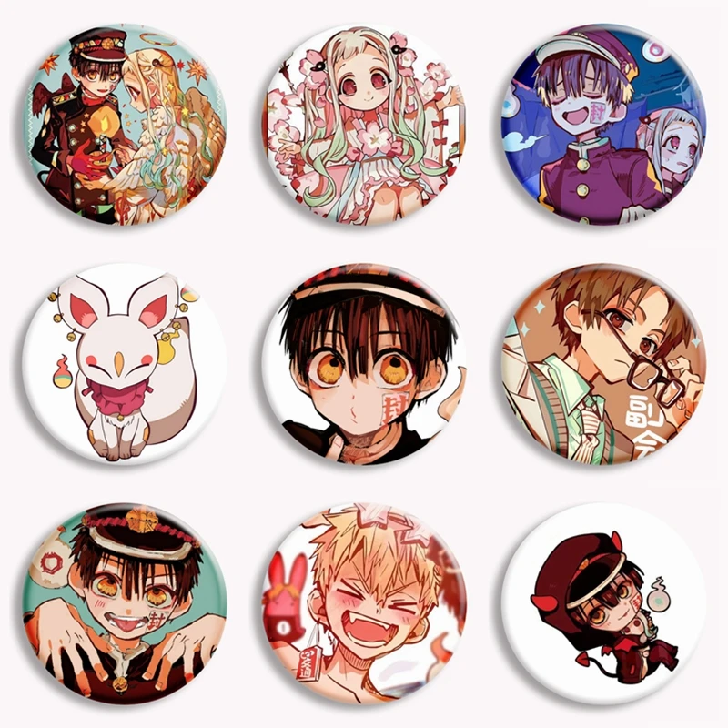 Postać z Anime przypinka do toalety Jibaku Shounen Hanako-kun kreskówka broszka Yashiro Nene Yugi Amane wentylatory zbierają 58mm