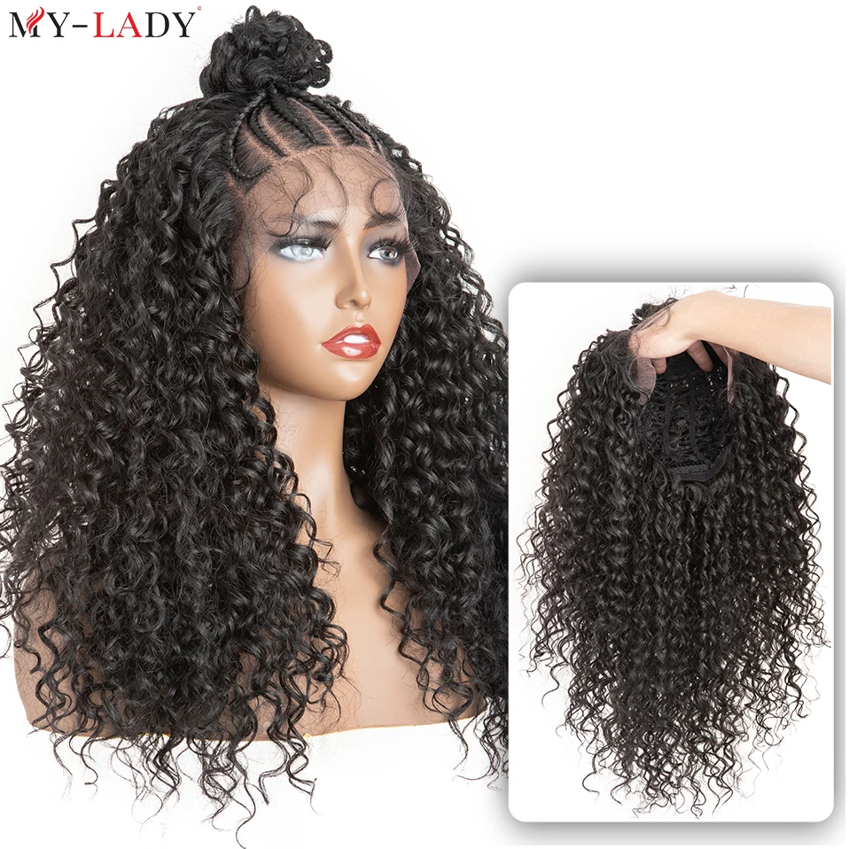 

My-Lady 24Inch Synthetic Braids Lace Front Wig With Baby Hair Glueless Lace Wigs Fluffy Curly Braiding Hair Black Women Afro Wig