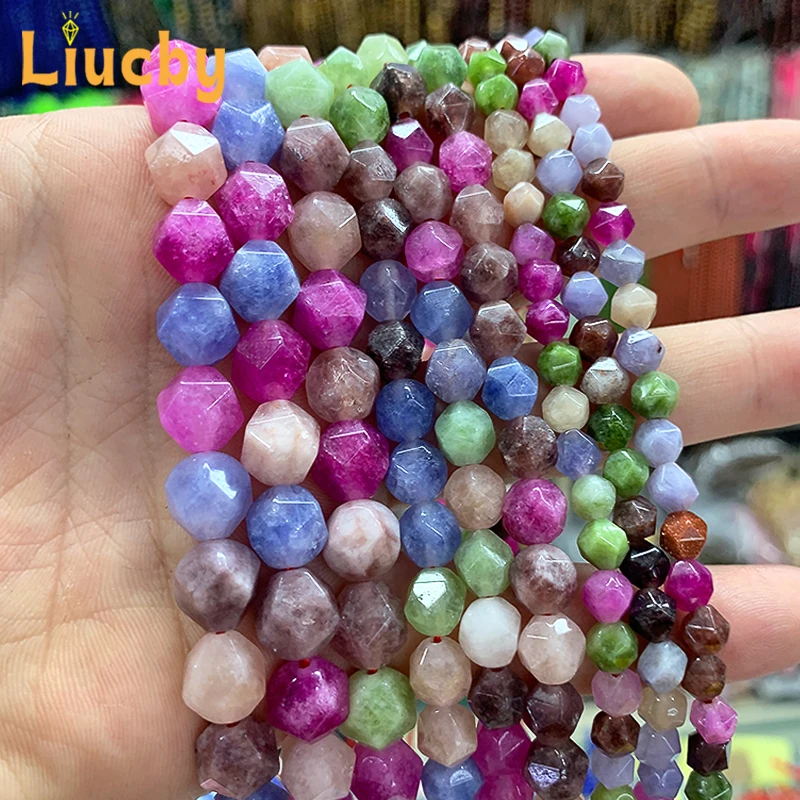 

Natural Stone Faceted Tourmaline jade beads For Jewelry Making DIY woman bracelet Accessories anklet Half chain 15"Inch 6/8/10mm