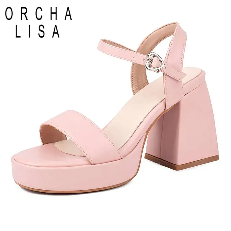 ORCHA LISA Women Sandals Open Toe Chunky Heels 9cm Platform 2.5cm Buckle Strap Large Size 43 44 45 46 Sweet Dating Shoes