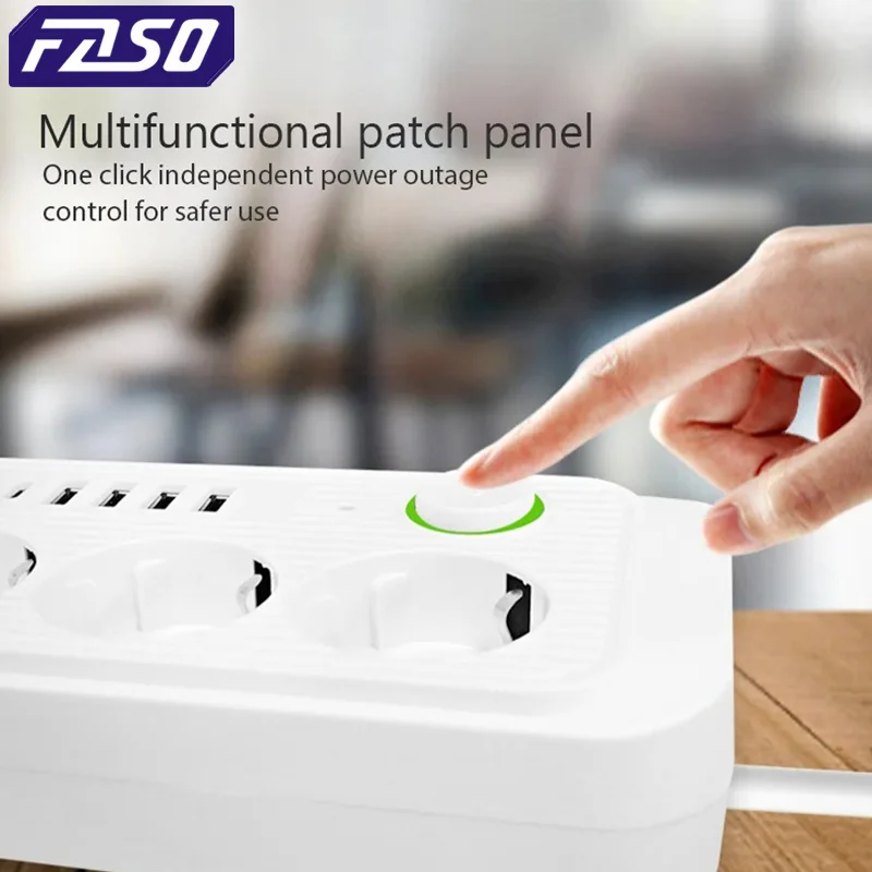 5m EU Plug AC Outlets Multitap Socket Extension Cord Electrical Power Strip With USB Type C Fast Charging Network Filter Adapter image 5