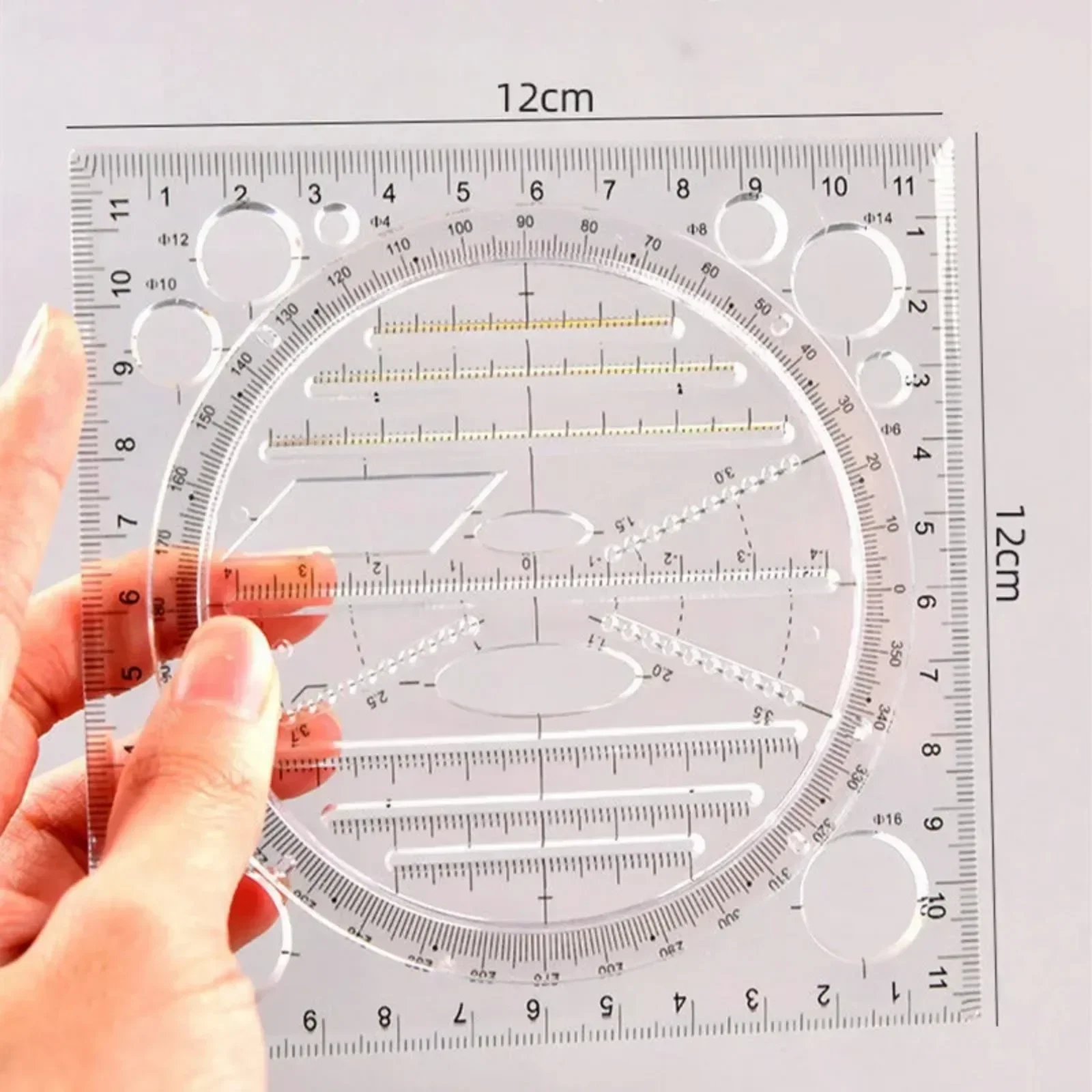 Multi-function Rotatable Drawing Template Art Design Construction Architect Geometry Circle Drafting Measuring Scale Ruler Tools