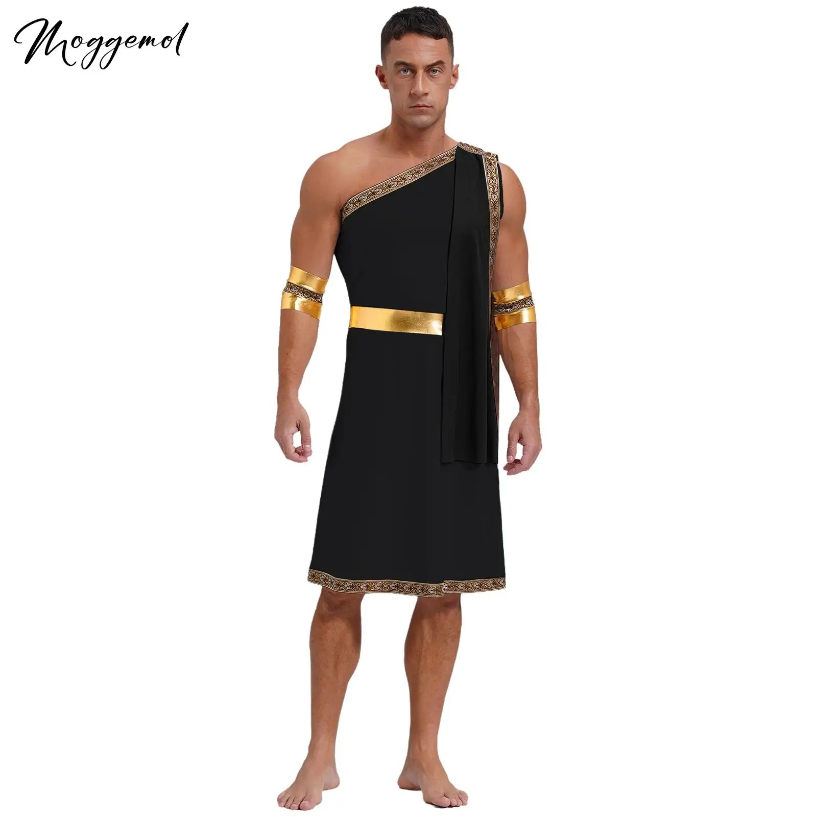 

Men Halloween Ancient Greek Roman Gladiator Cosplay Costume Carnival Party Solider Fancy Dress Warrior Sleeveless Toga with Cuff