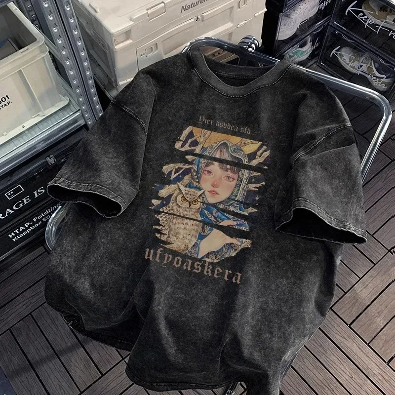 

Retro Men's T-Shirt American High Street Washed Old Heavy Sleeve Trendy Fashion Comfortabl Plus Size Streetwear Best Selling tee