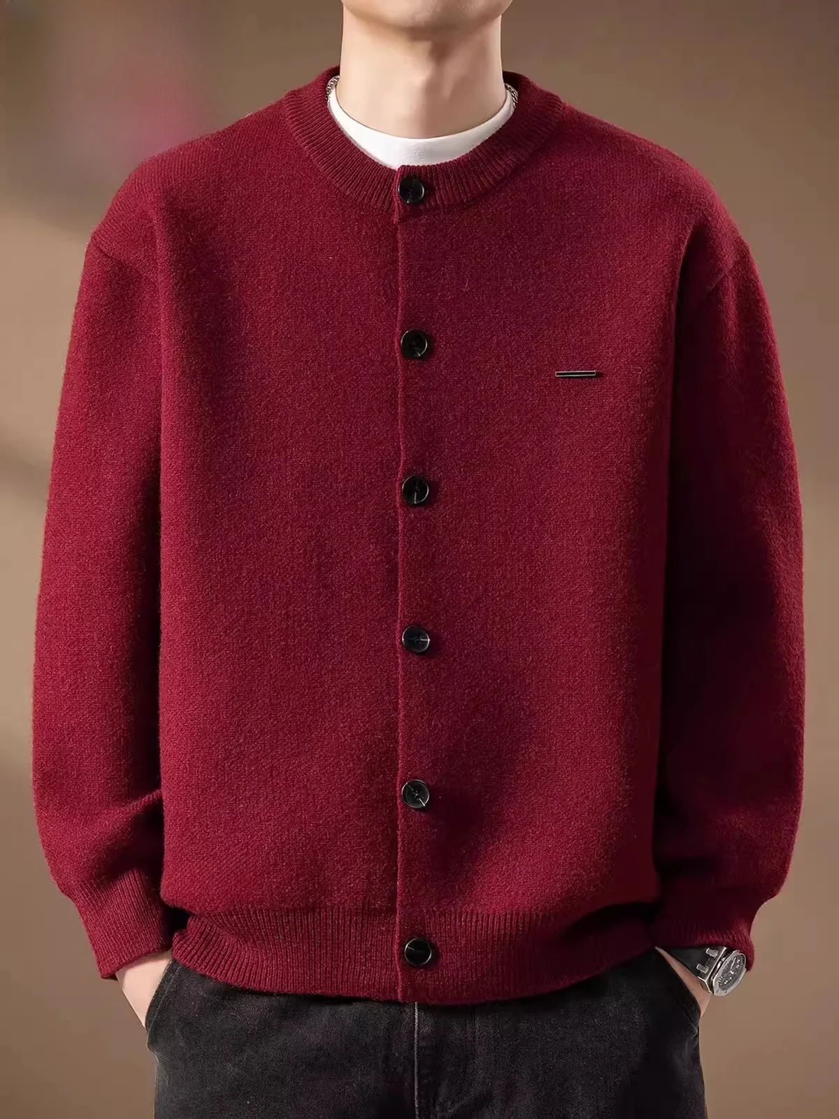 

Мужской вязаный кардиган Pierre Cardin, повседневный, свободного кроя, осенне-весенний, красный, из мягкого полиэфирного волокна
