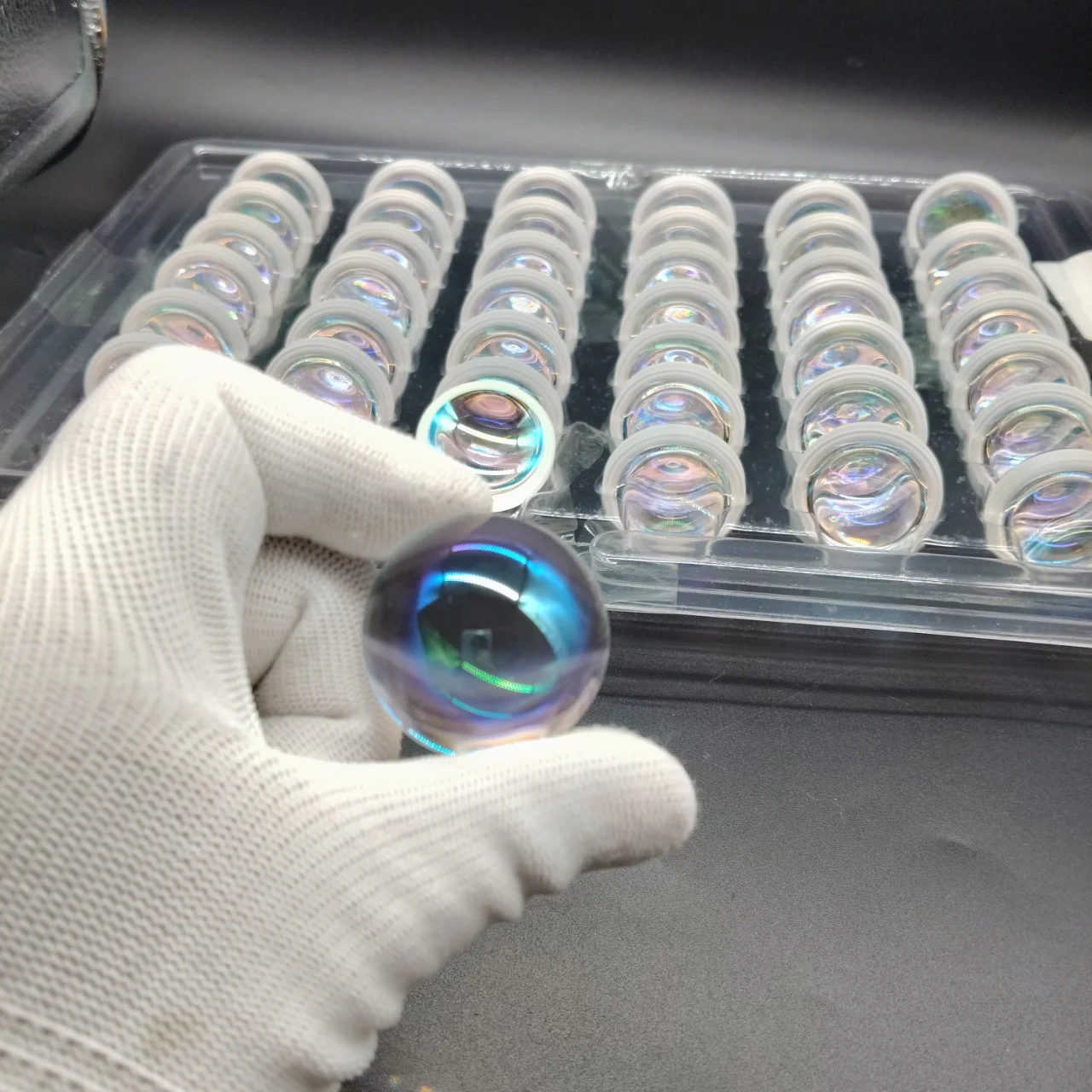 33x14.5mm  Slightly Defective Rainbow Coated Optical Convex And Concave Magnifying Lenses Nearly New For DIY Decoration