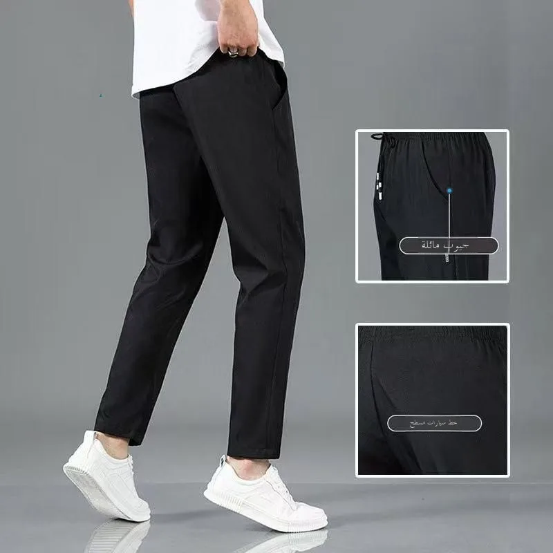 Summer Men's Casual Slim Straight Leg Trousers 2pcs Polyester Fiber mid Waist Straight Tube Pants Youth Fashion Summer Wear