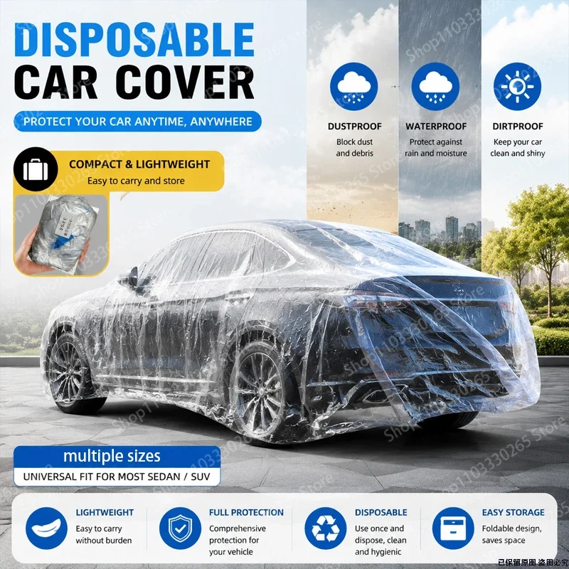 One-Time Use Car Dust Cover – Clear, Lightweight, Portable, Protect Your Car from Dust, Rain, and Scratches