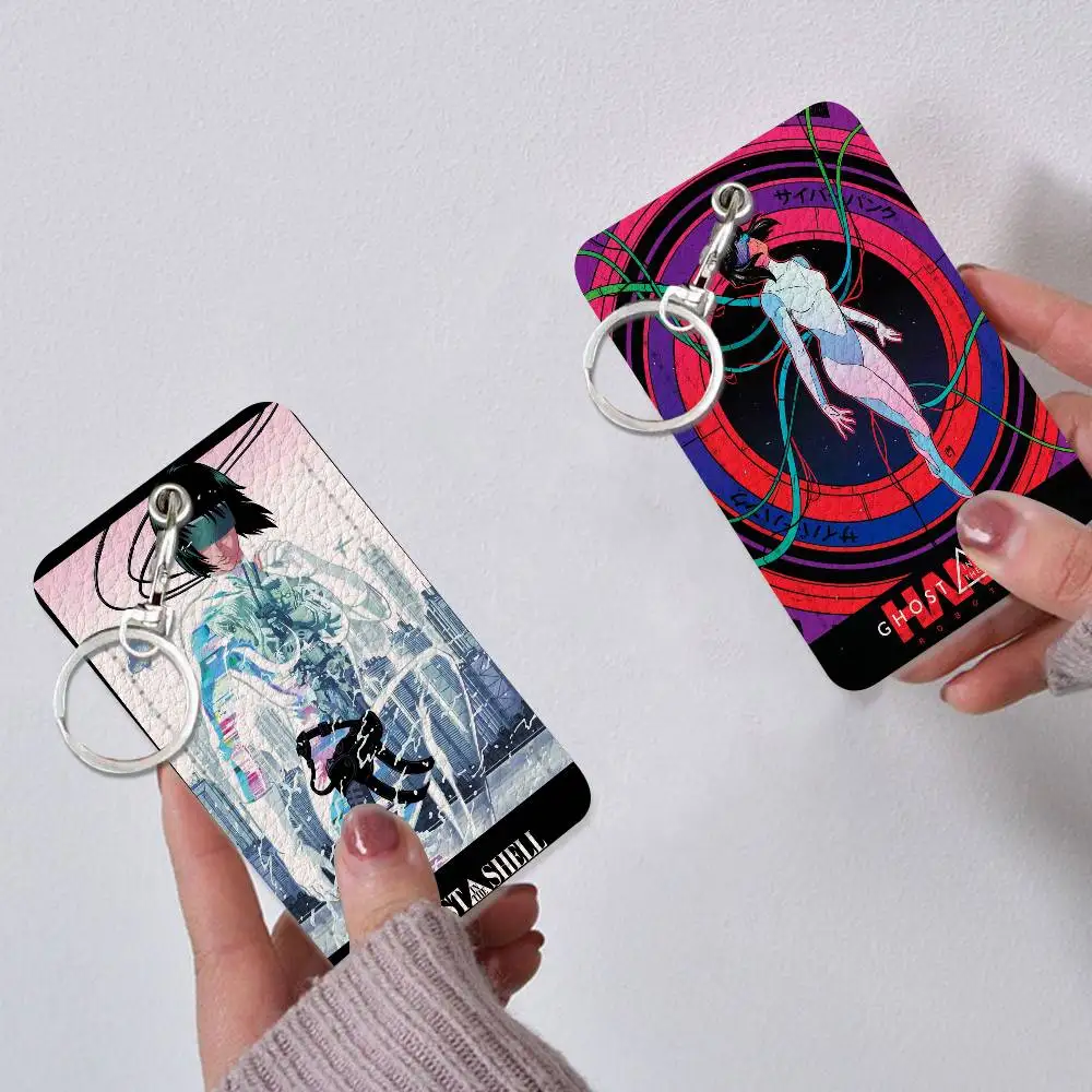 Anime G-Ghost In The Shell Cool Stylish Leather Card Holder Keychain Travel-Friendly Case for Essentials