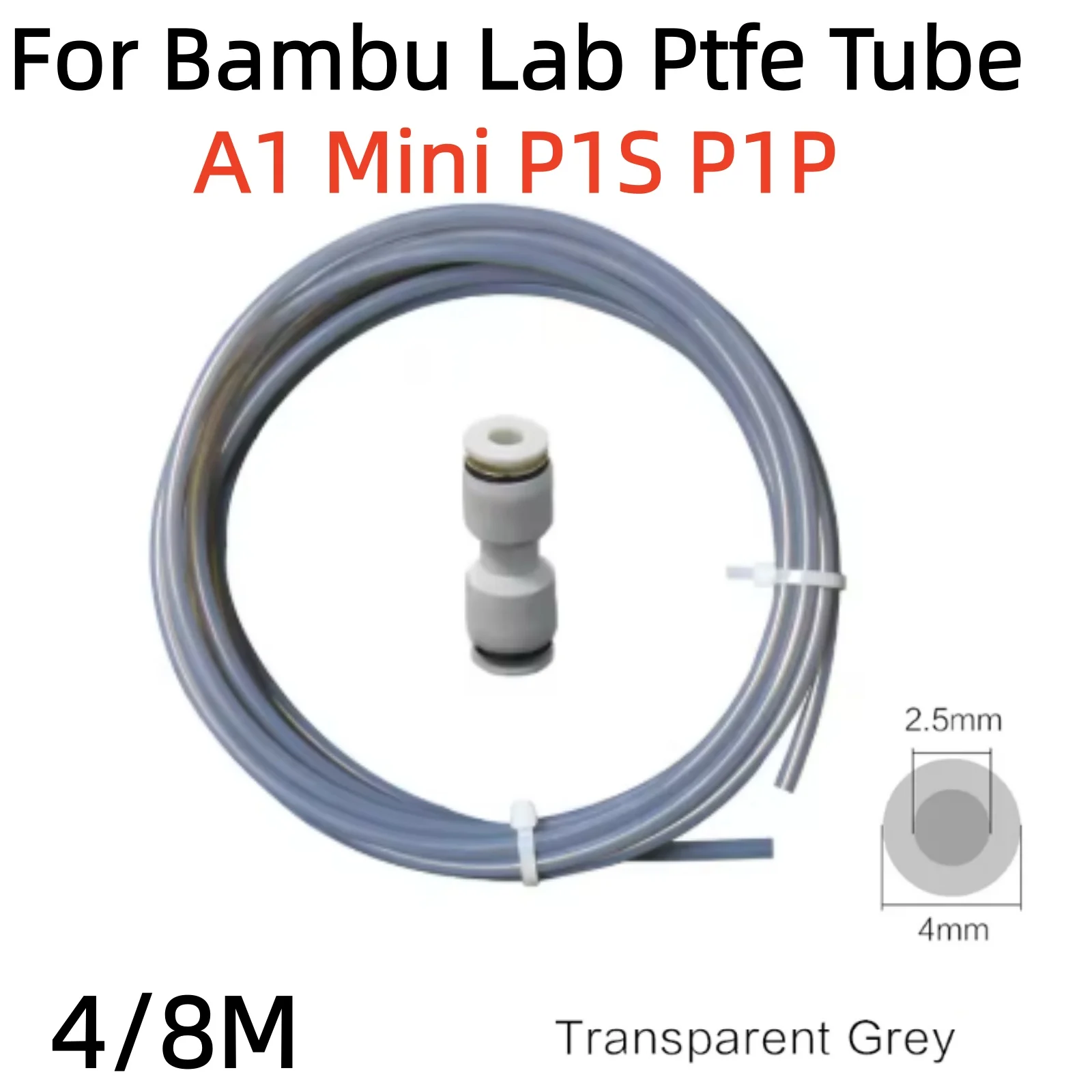 

For Bambu Lab Ptfe Tube 2 5mm 4mm P1P AMS A1 Mini 3D Printer Teflonto Pipe 1.75mm Bambulab Ptfe Tube 4m Grey AMS LITE
