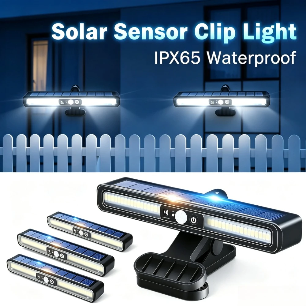 Bright LED Motion Sensor Clip on Solar Wall Lamp Waterproof Outdoor Garden Fence Light Portable Camping Lantern with Clip Mount