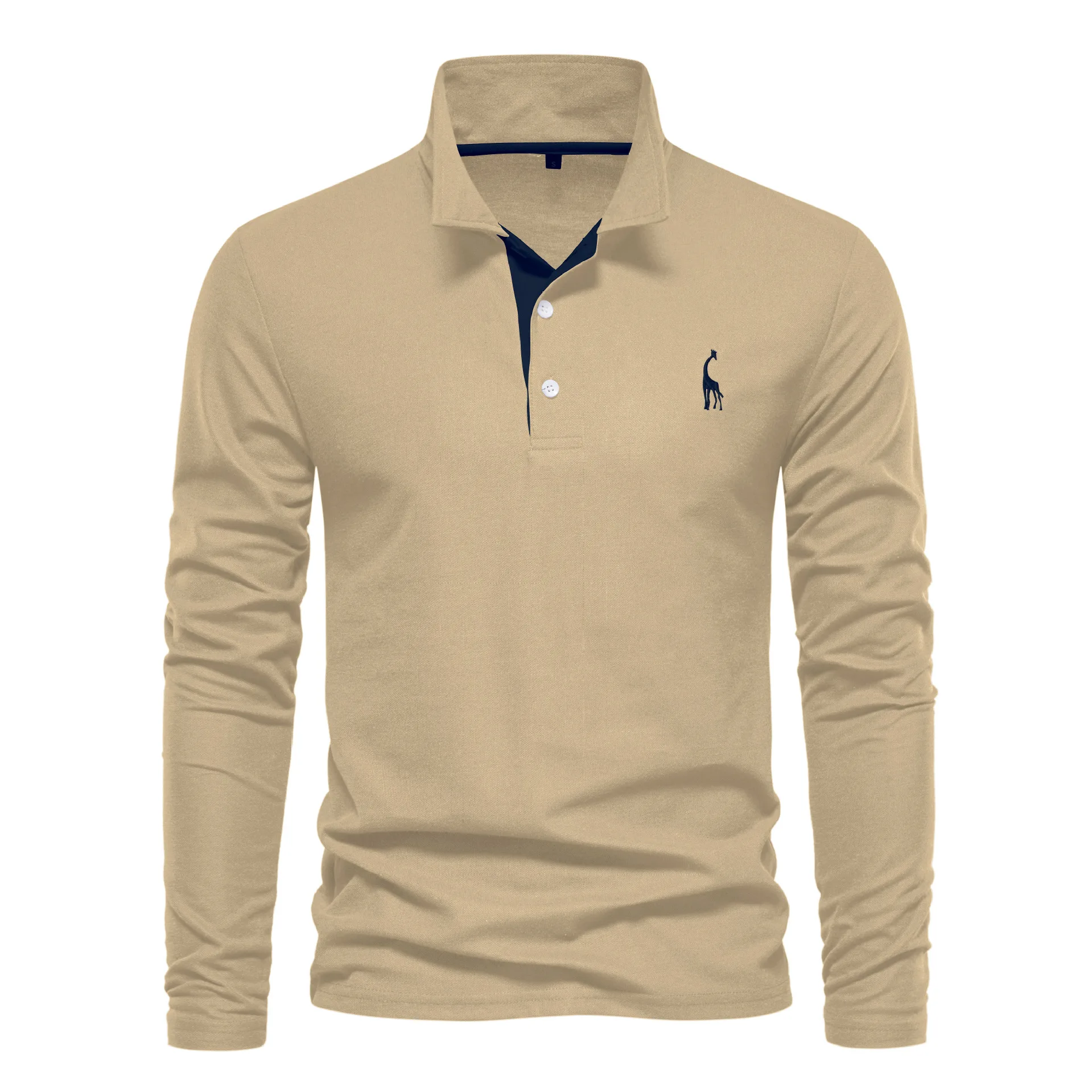 

Men's long-sleeved embroidered logo sport polo shirt for spring and autumn, casual and fashionable, breathable, multi-color T-sh