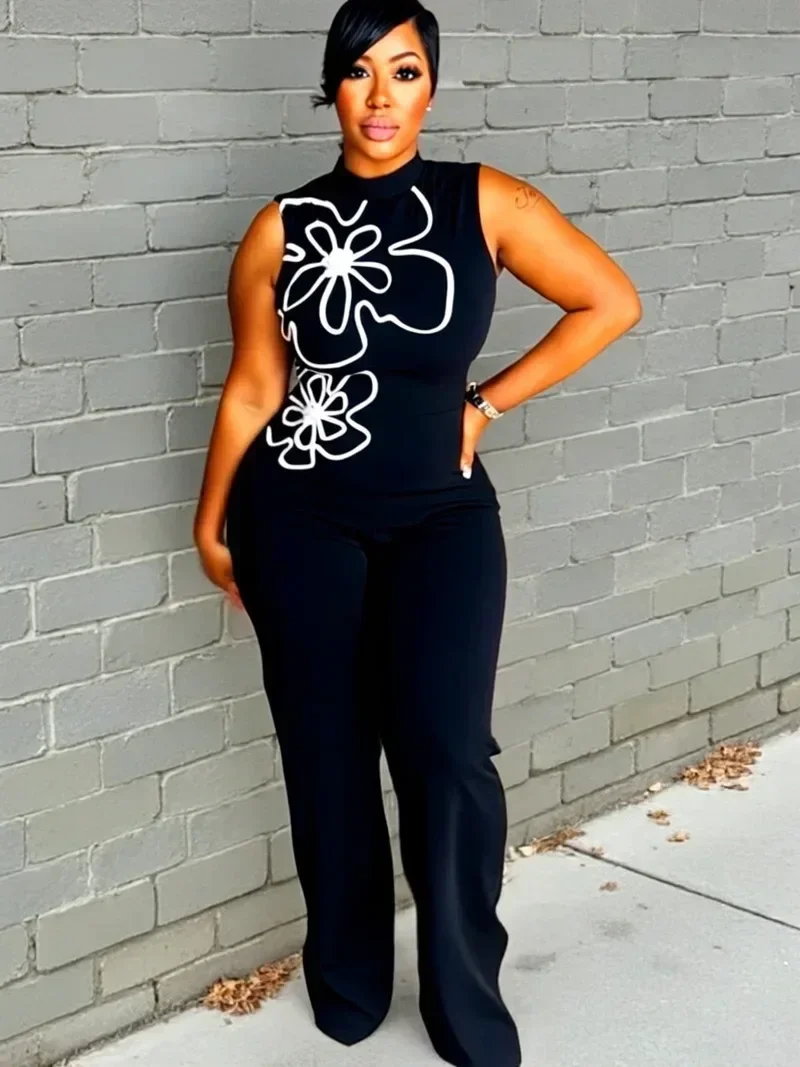 

2025 Summer Dashiki African Elegant Fashion Women Green Jumpsuits Sleeveless Wide Leg Pants Rompers Party
