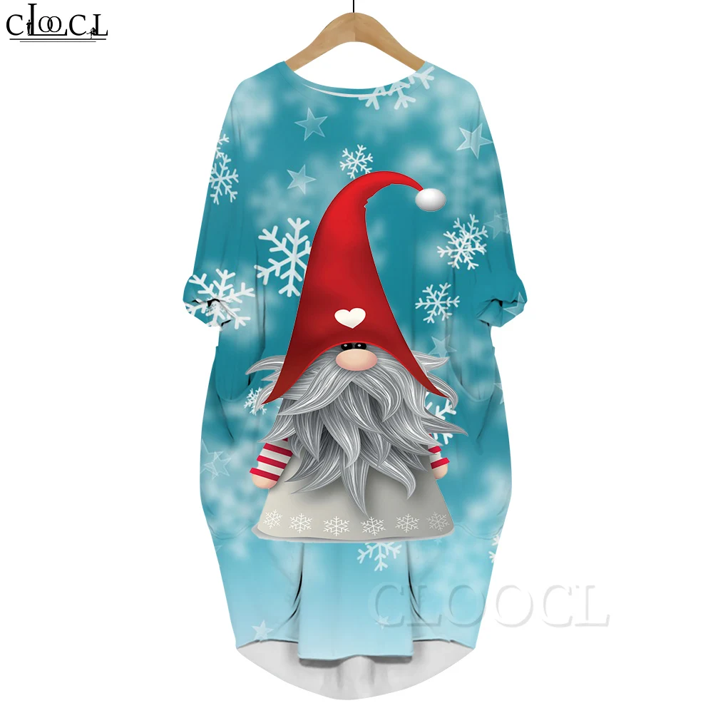 CLOOCL Long Sleeve Dresses Party Evening Streetwear Snowflake Gnome Tomte 3D Printed Xmas Dresses New Year Gifts for Ladies