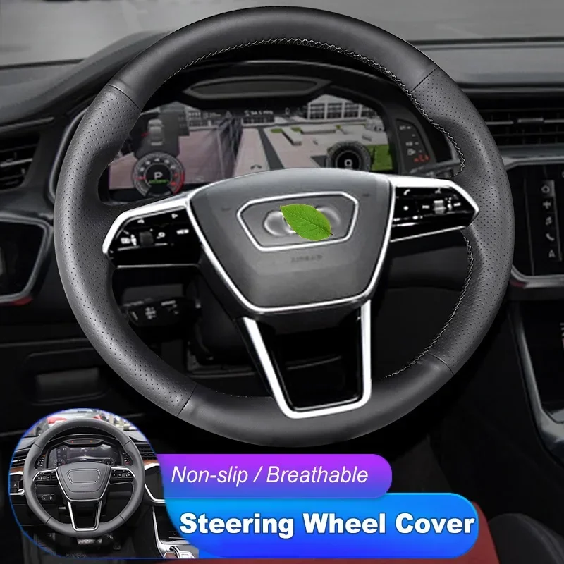

Hand-stitched Non-slip Durable Nappa Leather Suede Car Steering Wheel Cover for Audi A7 A6L 2019 - 2025 Interior Accessories
