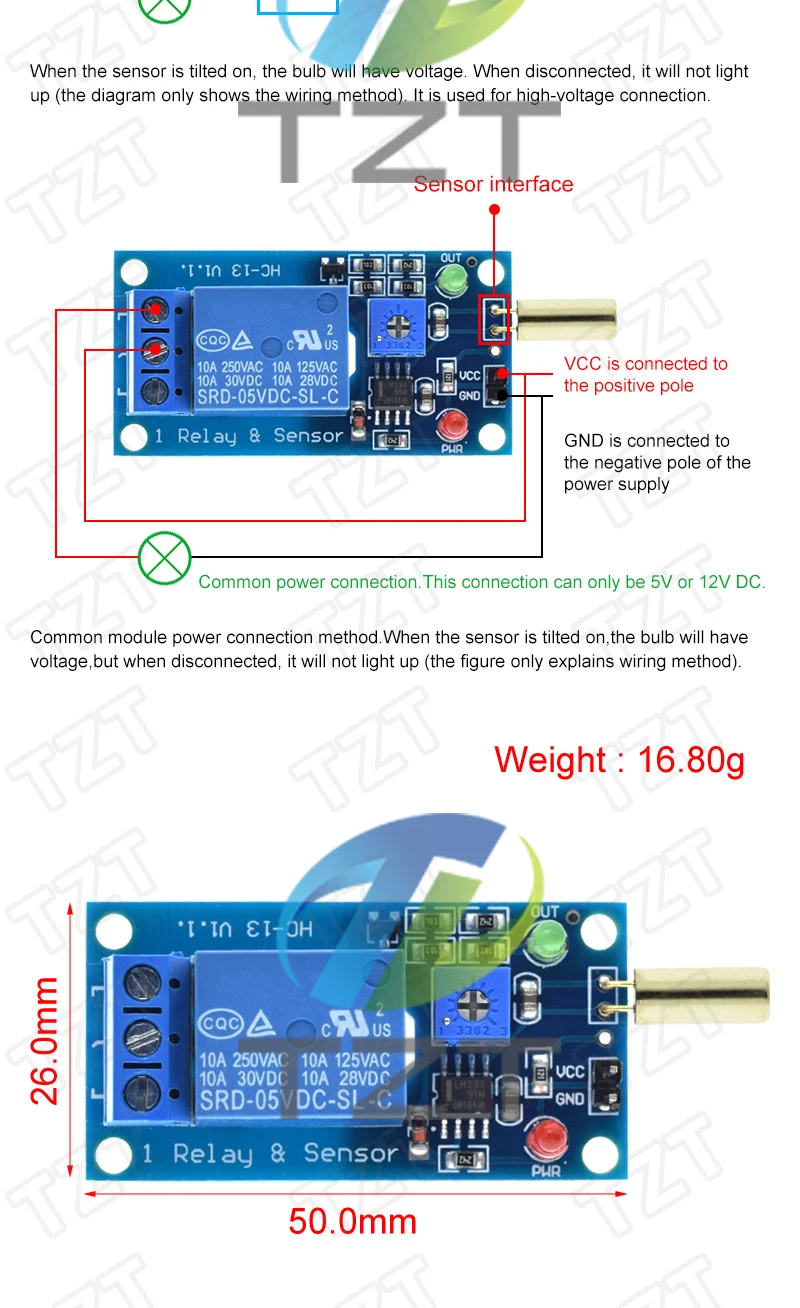 1/3 Stück 5V 1-Kanal-Ausgang Neigungswinkelsensor-Relaismodul Golden SW520D Kugelschalter Neigungssensormodul für Arduino – Detail 2