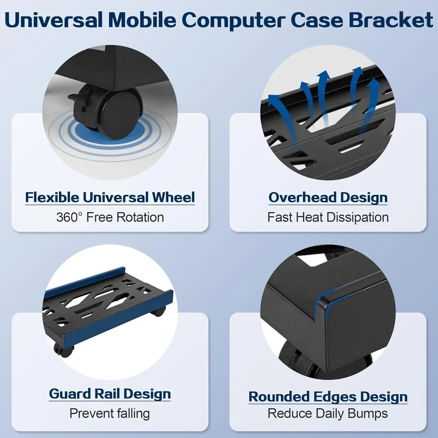 Adjustable Mobile CPU Stand, Heavy-Duty Desktop Stand with Rolling Caster Wheels, PC Riser Fits Most PC Gaming Desk Accessories