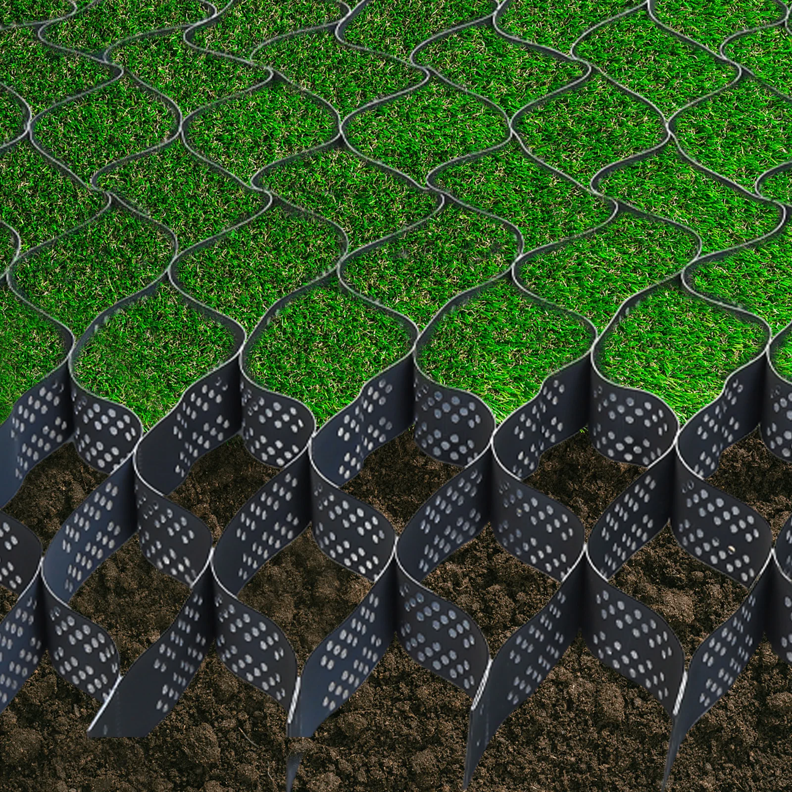 Griglia di stabilizzazione a terra con griglia geo nera spessa 4 pollici, geogramma in polietilene ad alta resistenza per vialetti, strade, parcheggi