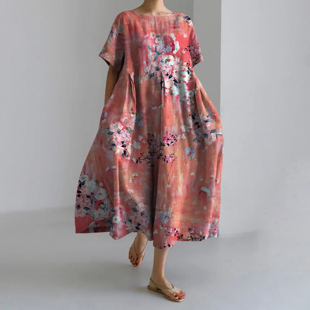 2024 MCDV manches courtes réservoir long peinture imprimé floral robe de plage d'été femmes vacances robes femmes