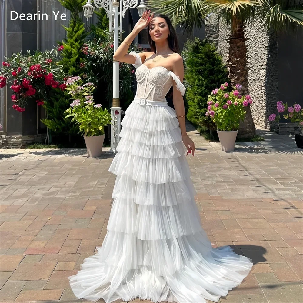 

Customized Saudi Arabia Prom Dress Dearin Off-the-shoulder A-line Floor Length Skirts Layered Tulle Bespoke Occasion Dresses For