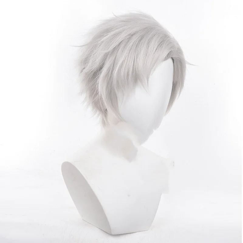 Sylus-Peluca de Cosplay Love and Deepspace, pelo sintético corto gris resistente al calor, pelucas de Anime para fiesta de Halloween + gorro de peluca