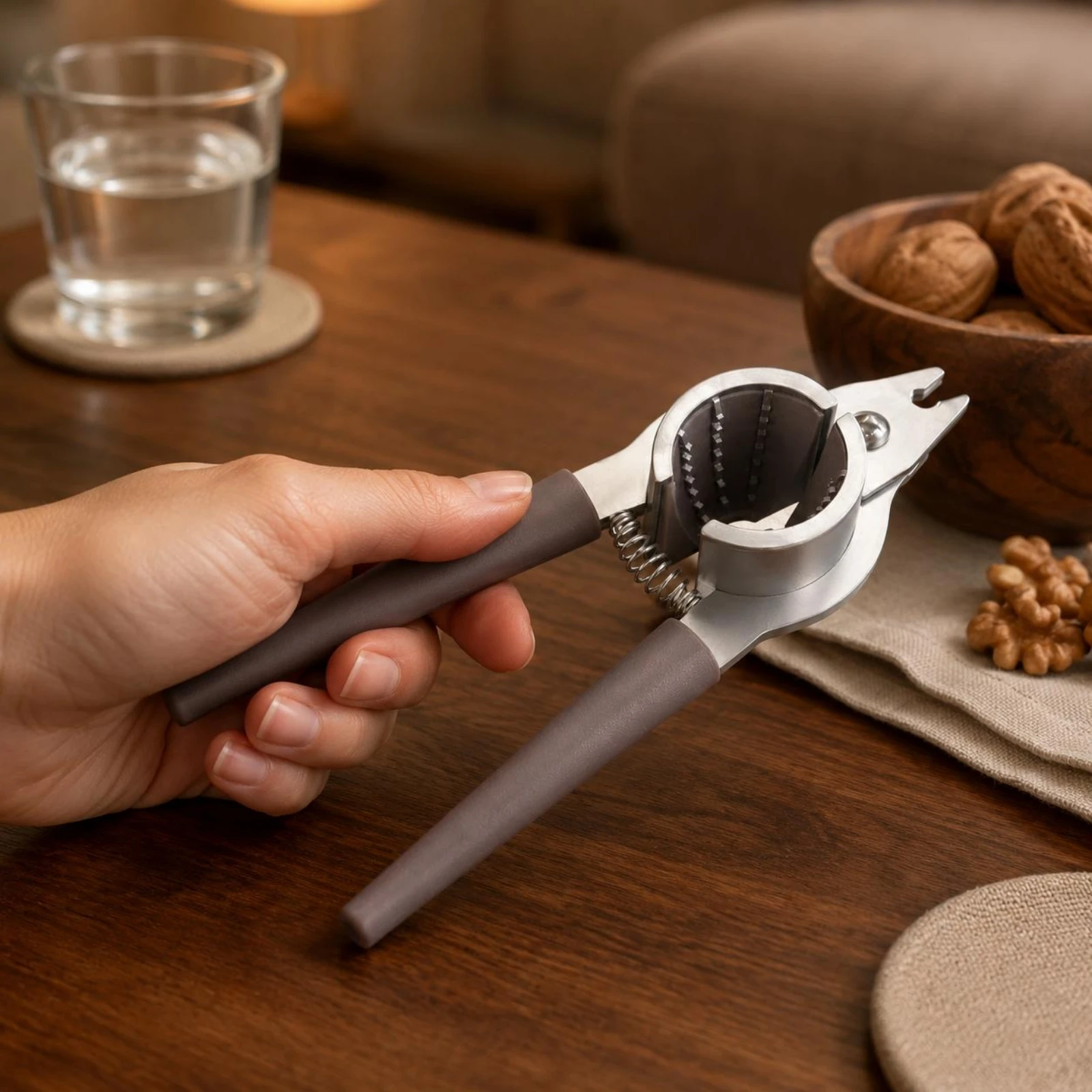 Picture 5: Coil-Assisted-Loaded Nutcracker Circular Cracking Head Nutcracker Plier Kitchen Tool Ribbed Grip Dining Accessory Long Handle