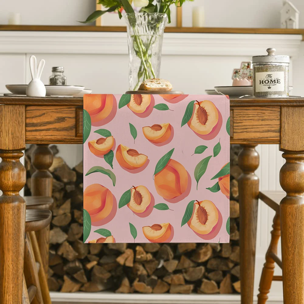 Peach Leaf Fruit Watercolor Table Runner Home Wedding Centerpieces Decoration Party Table Runners Dining Long Cloth