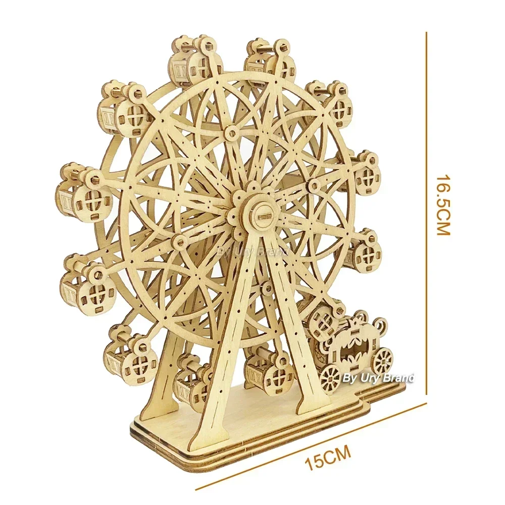 DIY Laser Cutting 3D Wooden Puzzle Ferris Wheel Carousel Mechanical Model Assembly Craft Kits Desk Decoration for Christmas Gift