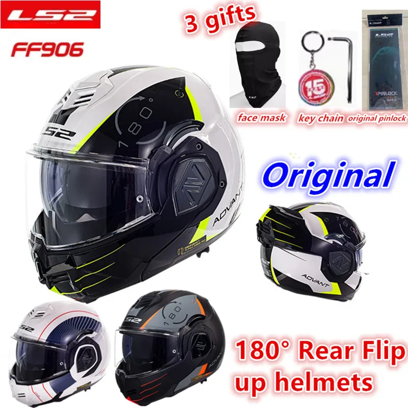 Original LS2 FF906 Advant Full Face 180 Degree Rear Flip Up Motorcycle Modular Double Lens Helmets for Men Women Universal