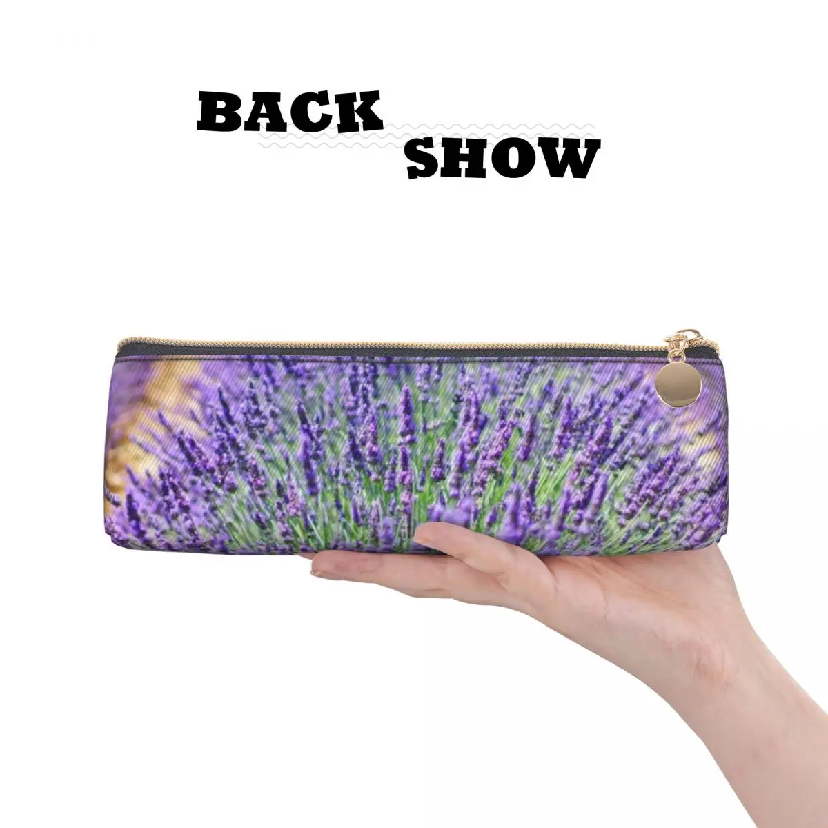 Fields Of Lavender Triangle Pencil Case Nature Purple Flowers Retro Zipper Pencil Box For Child Back to School Leather Pen Bag