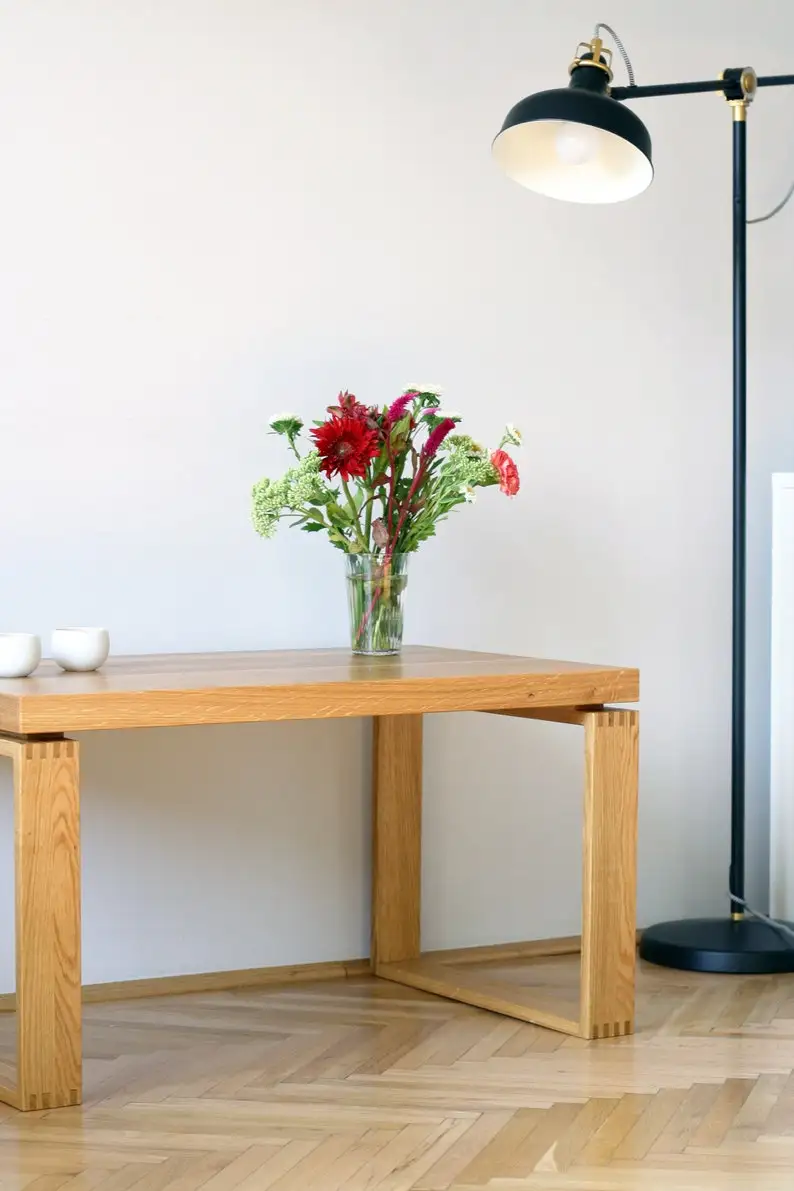 Living Room Centerpiece Sofa Side Table or End Table Handcrafted Rustic Solid Oak Wood Coffee Table