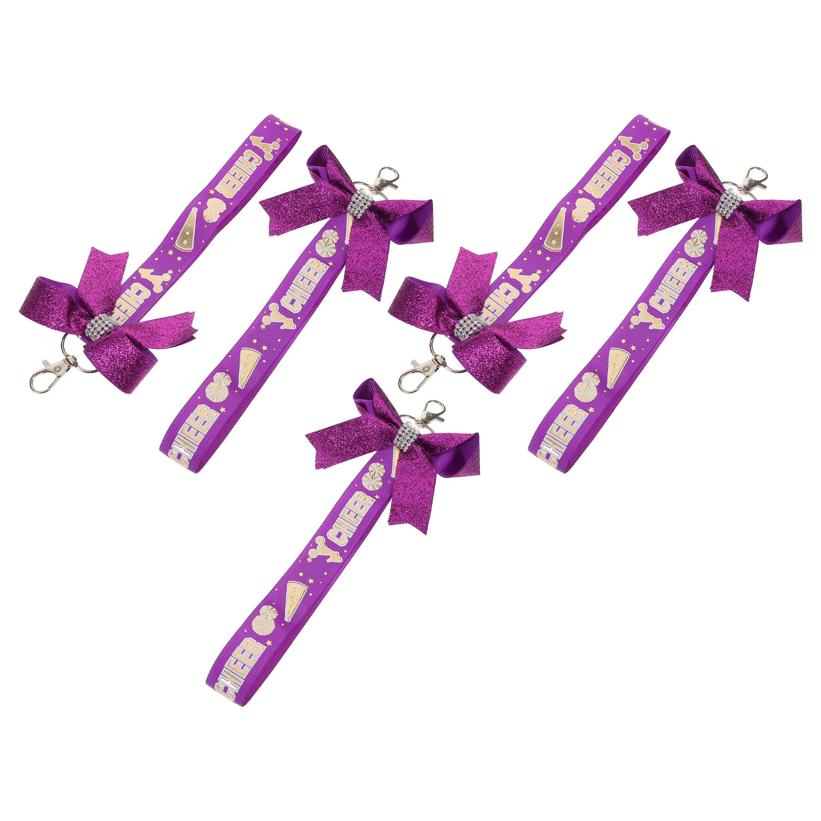 

5 Pcs Cheerleading Keychain Bag Bow Ribbon Chains Cheerleader Charms Keychains for Bags