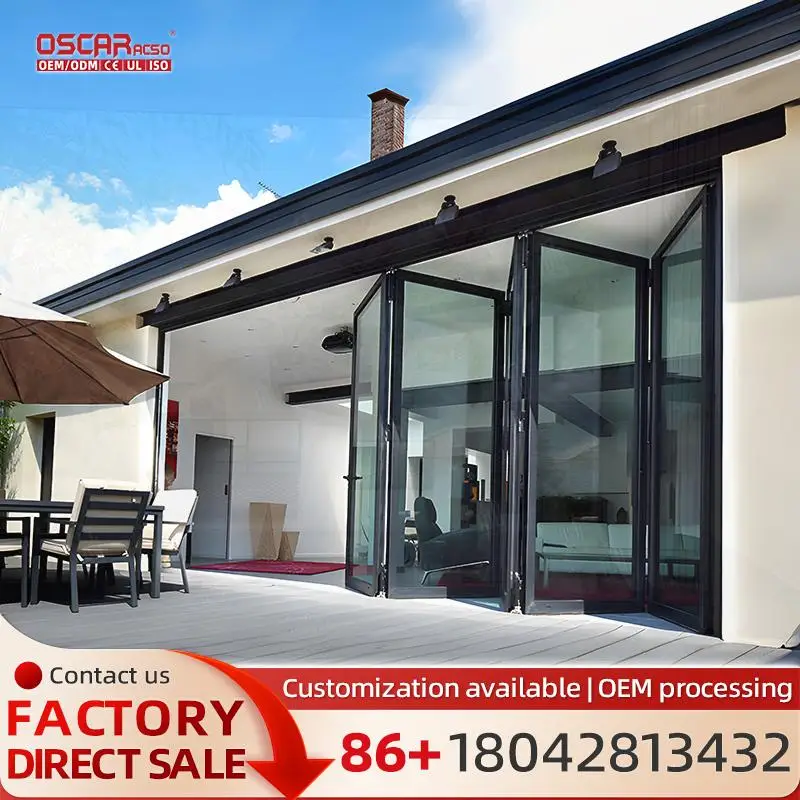 

Aluminum Glass Folding Bi fold Door for Entertainment Room Exterior Interior with Mosquito Net folding door