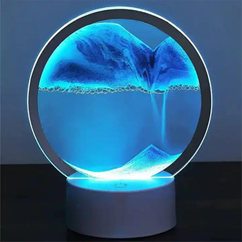 

Desktop quicksand ornament glass dynamic moving hourglass painting sand art show 3d bedroom night light office decor