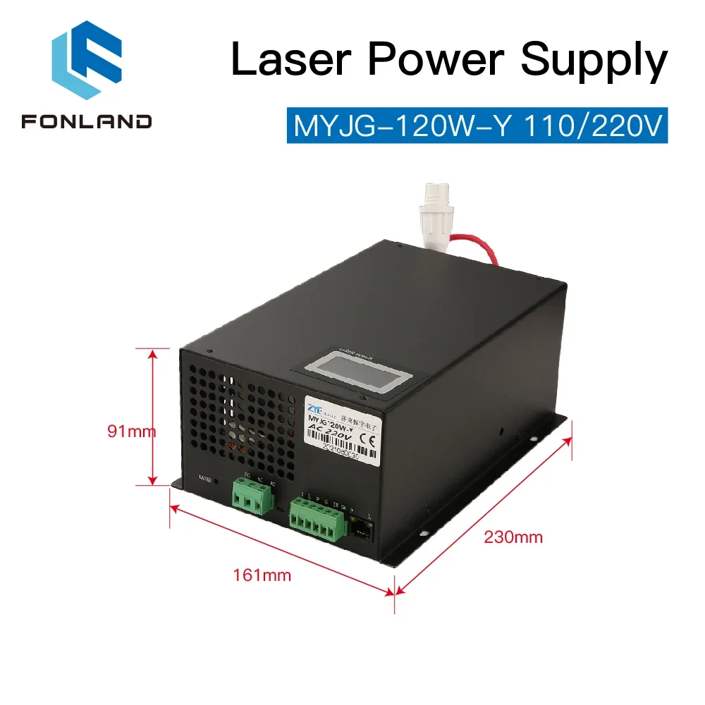 FONLAND 120W Laser Power Supply Source MYJG-120W 110/220V With Display Screen for Co2 Laser Tube Cutting Machine Source