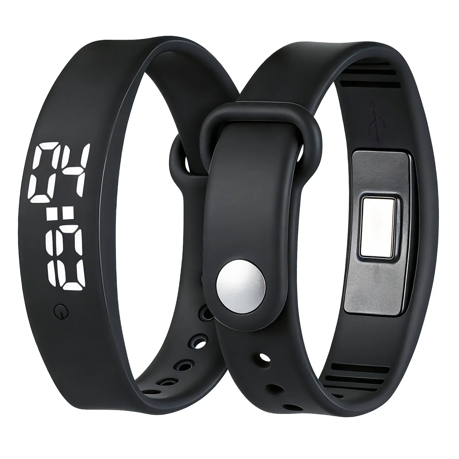 

Smart Bracelet with Real Time Temperature Display Silent Vibration Alarm Adjustable Silicone Band Black 255x16x92mm USB