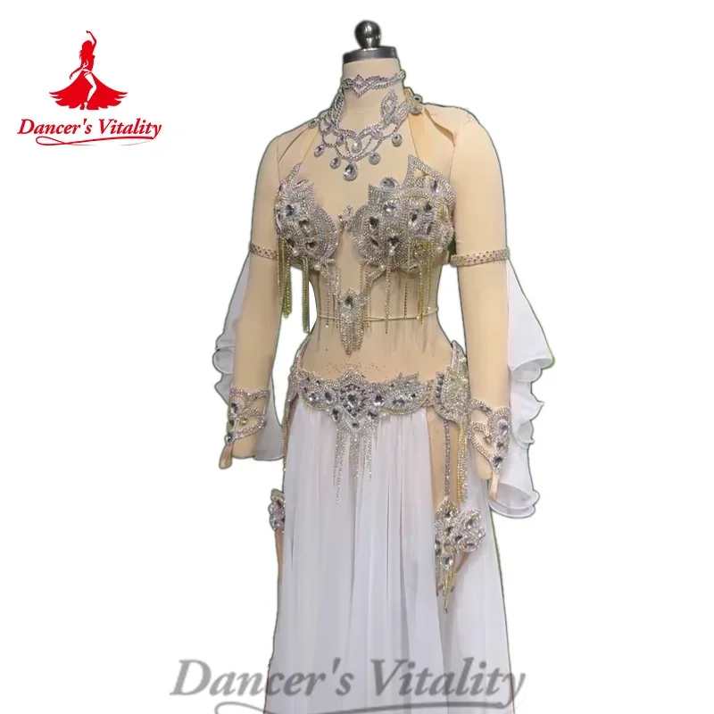 Belly Dance Costume Set Senior Diamond Bra+Chiffon Long Skirt+Hand Sleeves 3ps Oriental Dance Professional Performance Clothing