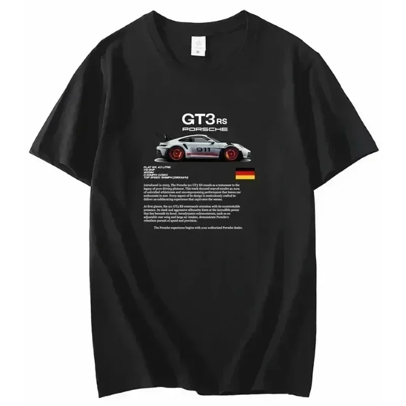 

Men's and Women's Car Letter Print T-Shirt Perfection Is Never The End GT3-RS Print Cotton Shirt Casual 911 Oversized Tee Shirts