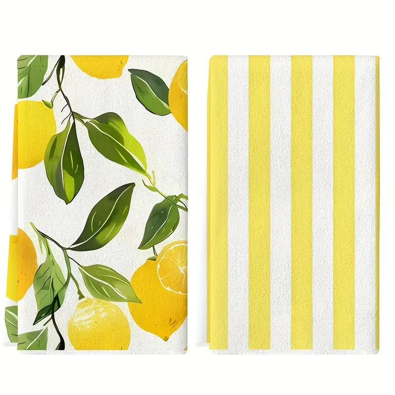 قطعتان من مناشف المطبخ المخططة بالليمون والأصفر والأبيض، مجموعة مناشف 40 سم * 60 سم، قماش تنظيف ناعم فائق الامتصاص، منشفة شاي للطبخ والخبز، منشفة يدوية، قماش تنظيف، ديكور غرفة المطبخ، أساسيات المطبخ، أساسيات المنزل