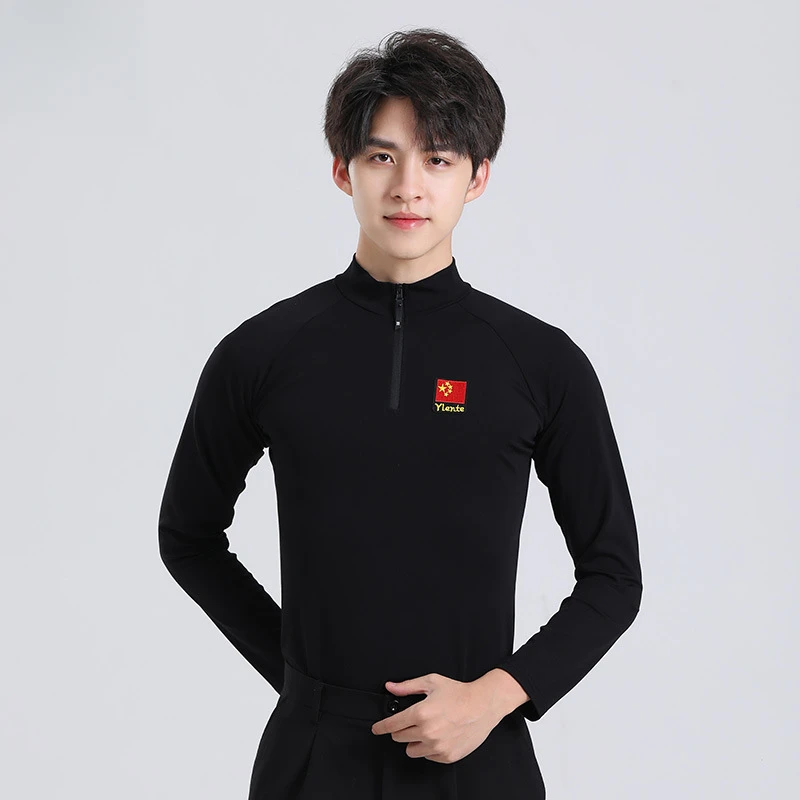 New Autumn Winter Men's Latin Dance Long Sleeve Top with Fleece Lining Perfect for Dance Practice Ballroom Standard Dancing