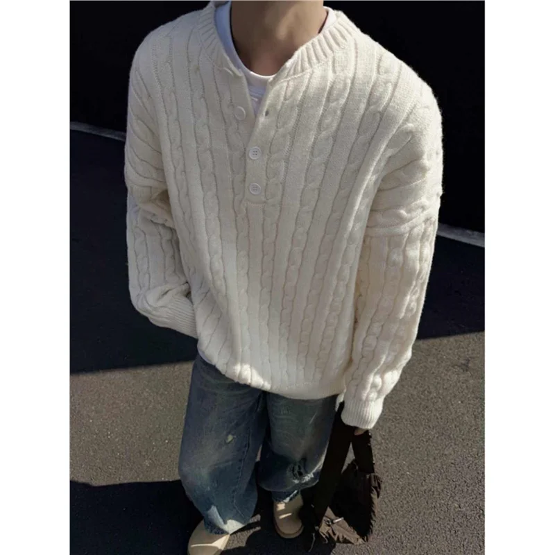 

Loose Men's Knitted Sweater Spring Autumn Henry Collar Twist Spring Autumn Sle Lazy Faion Inner Wear Base irt