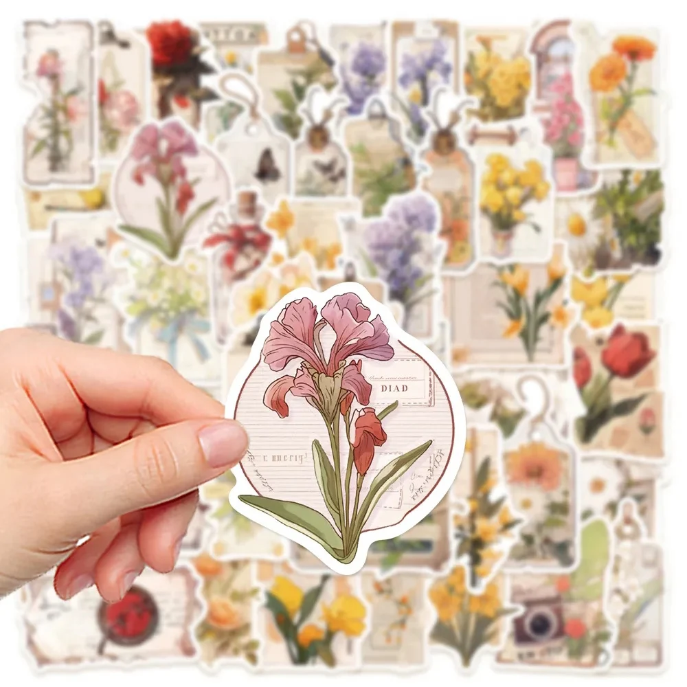 10/30/50pcs Vintage Aesthetic Flower Decoration Stickers Decals Waterproof DIY Journal Planner Stationery Retro Cute Sticker Toy