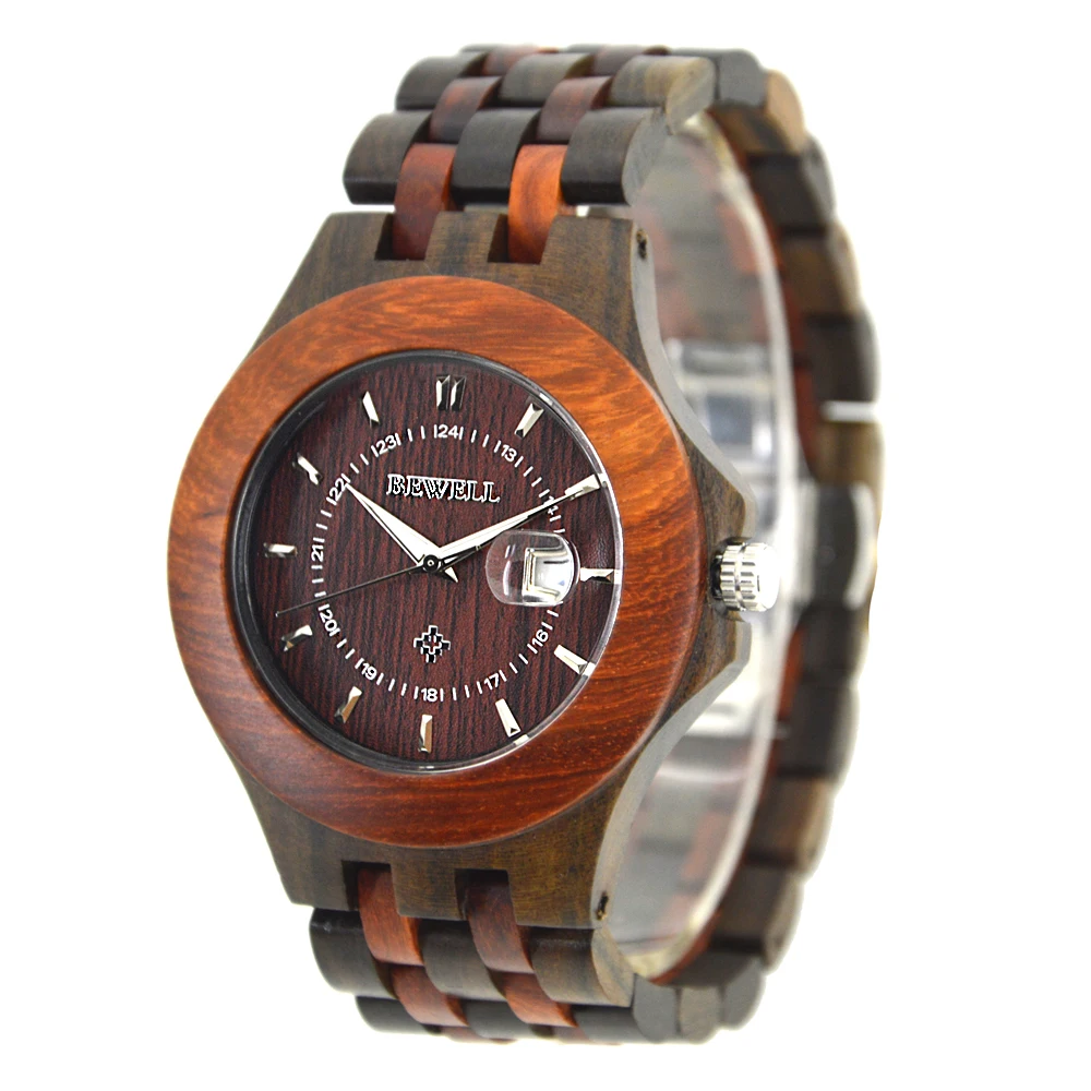 Light Handcrafted Wood Wrist Watch Luminous Marker Date Display Fold Buckle Fashion Daily Men Wooden Watch